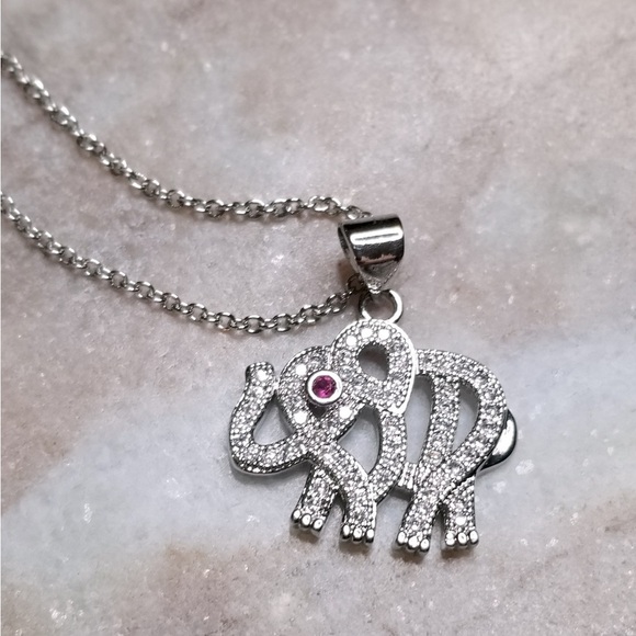Elephant Zirconia Ruby Fine Silver Necklace - Picture 1 of 9